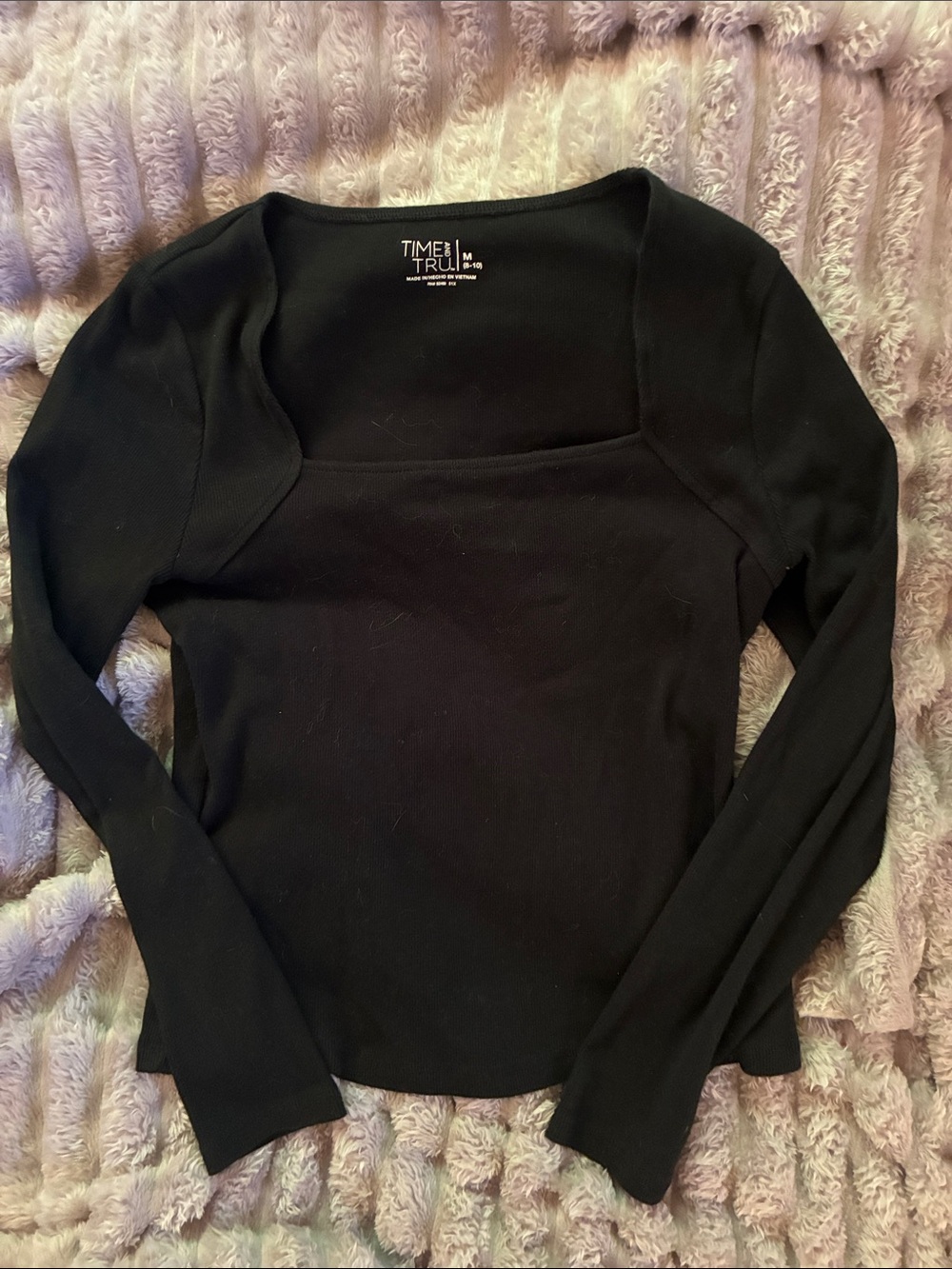 Black Square Neck Ribbed Top